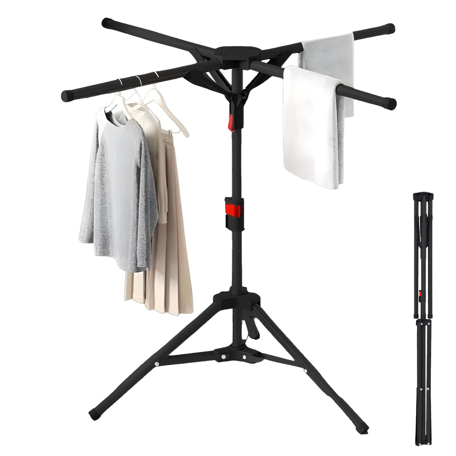 Stadtrohr Wäscheständer Hoch Klappbar 4 Flügel, Wäschespinne Wäschetrockner für Balkon, Haus und Garten - Schwarz