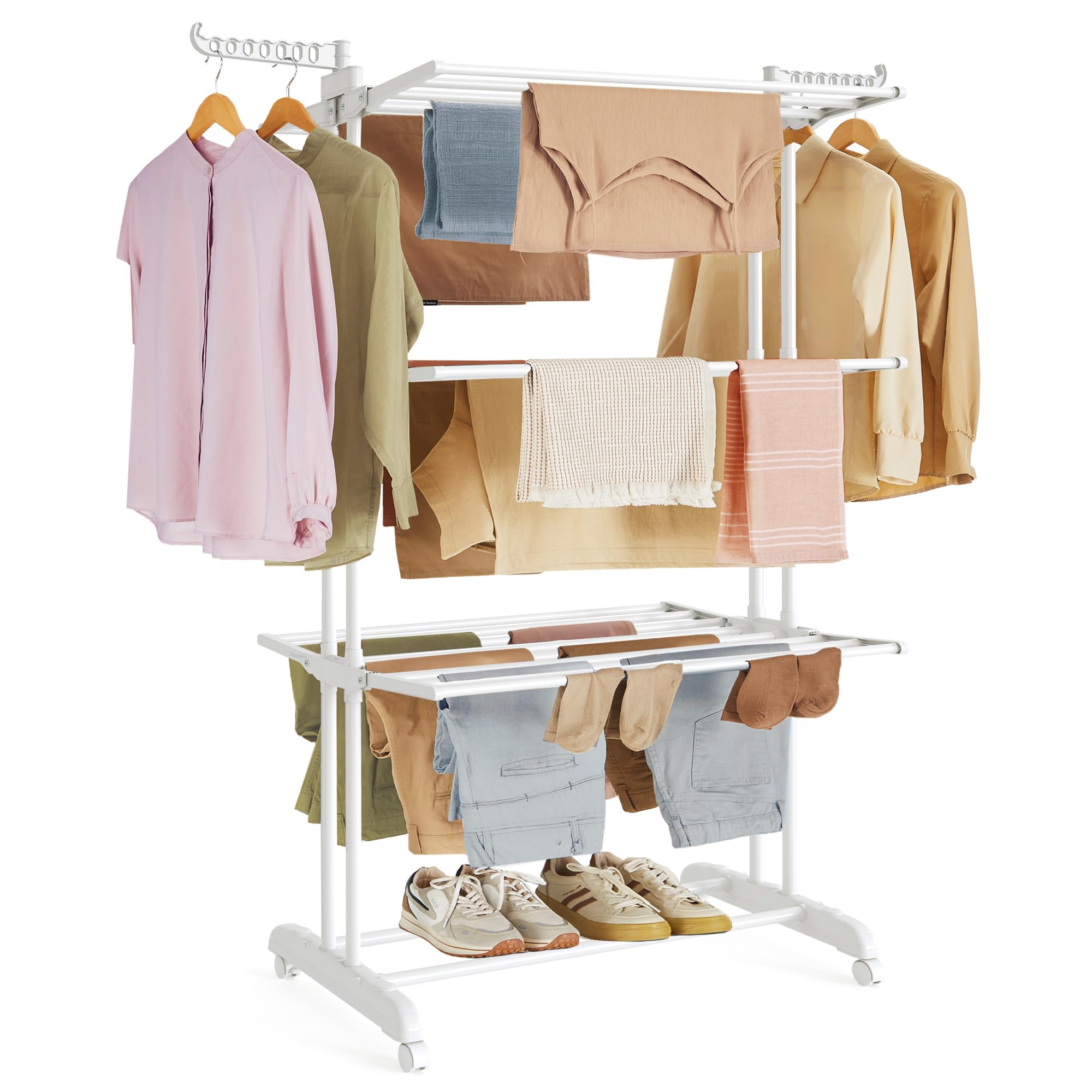 SONGMICS Wäscheständer, 4-Ebenen-Standtrockner für große Familien, klappbar und einfach aufzubauen, ideal für großer Kel