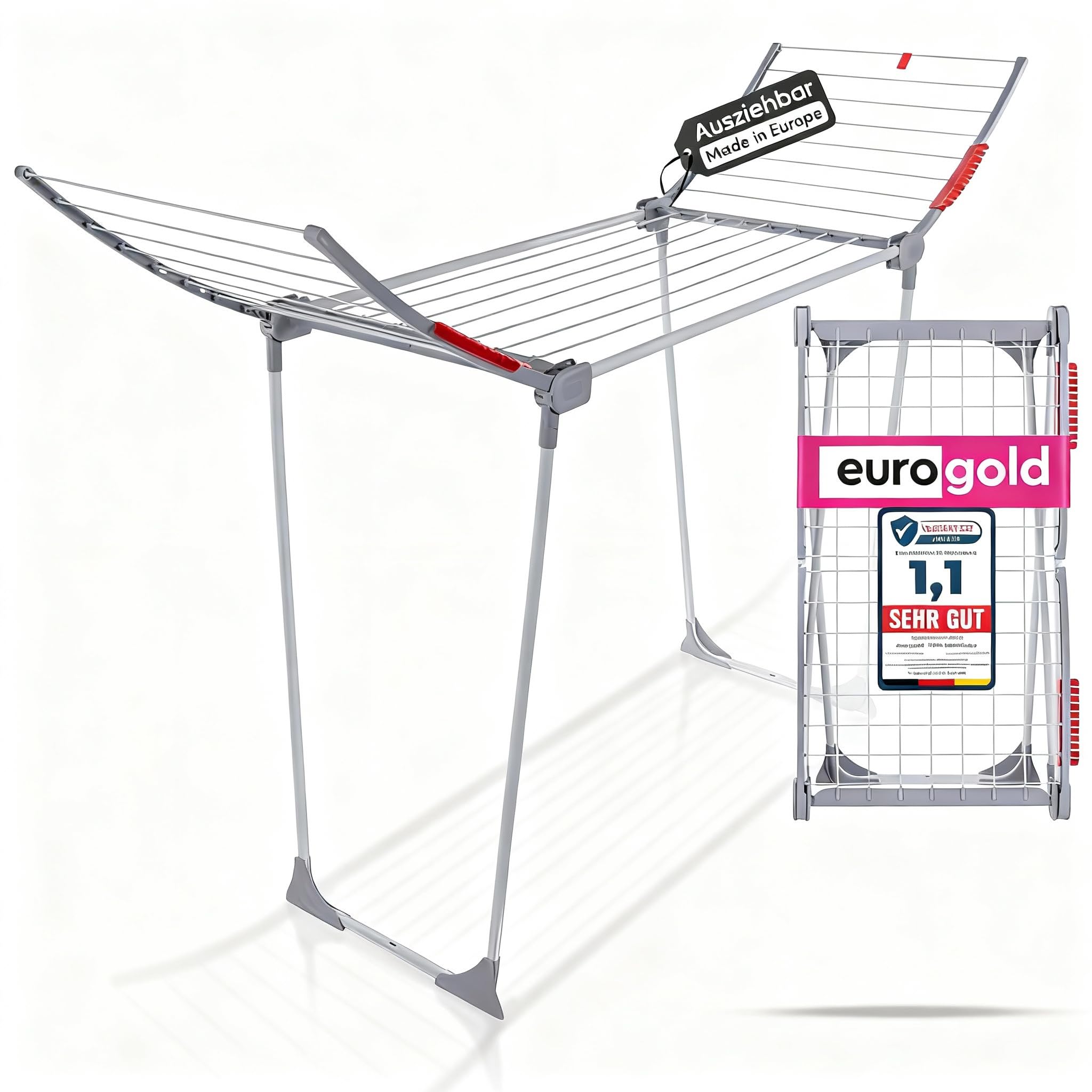 EUROGOLD® Wäscheständer klappbar - Platzsparend - Balkon/Garten - Premium Trockner (Made in Europe) - Extra Stabiler Wäs