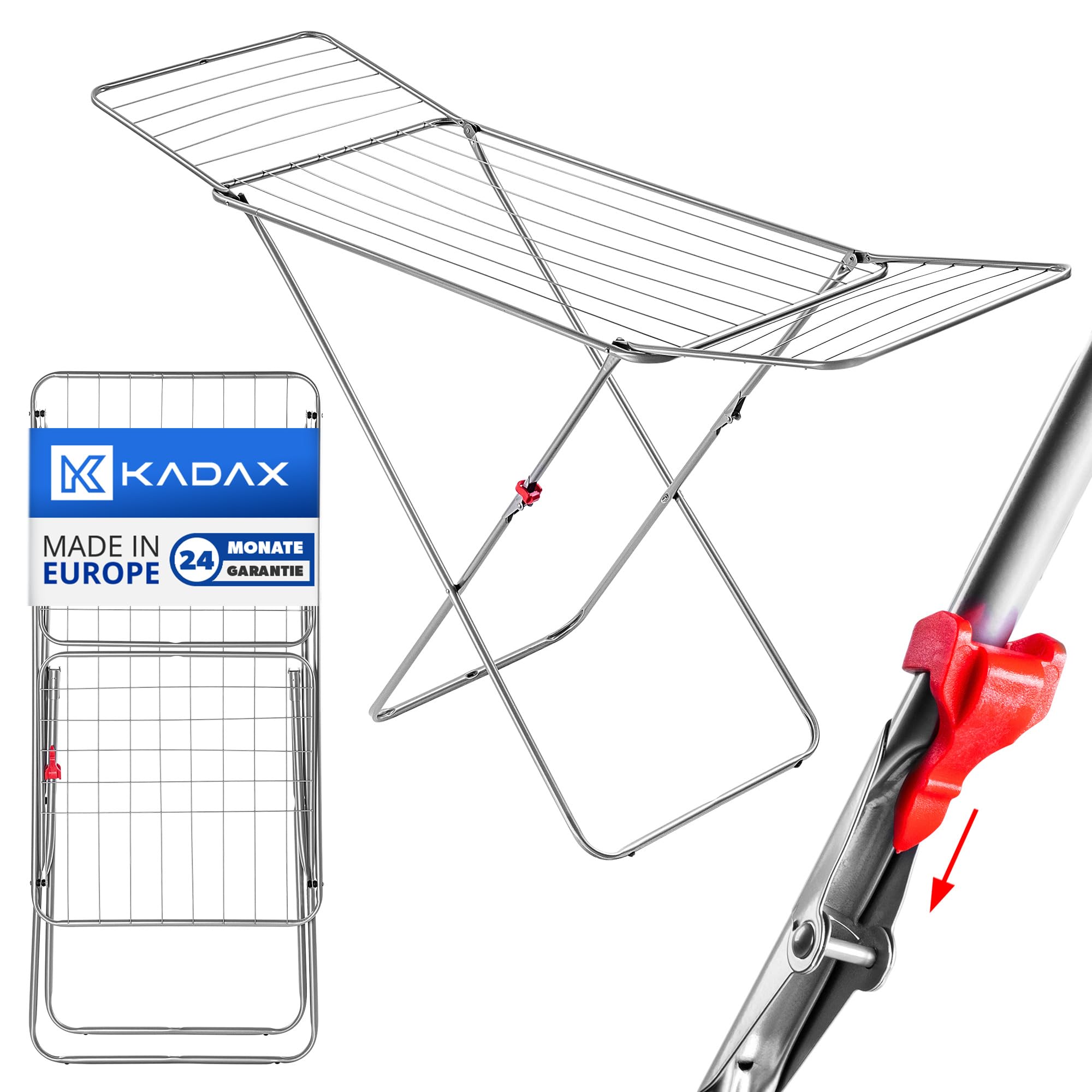  **KADAX Wäscheständer Silber für Wohnung & Balkon**
| **KADAX Trockenfläche 18m Flügelwäschetrockner Balkon & Garten**
