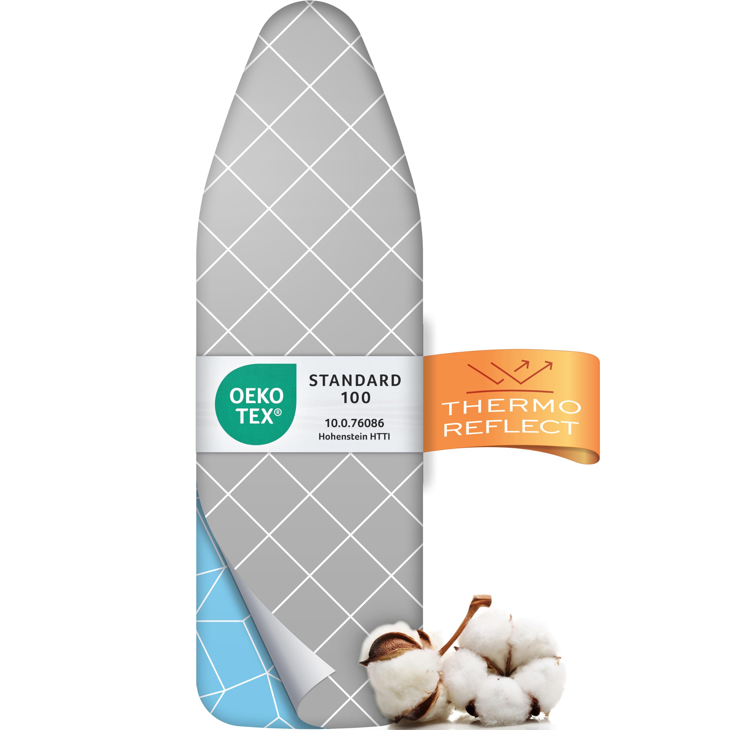 Turbo Bügelbrettbezug 120x40 - Hitzereflektierend für schnelleres Bügeln - einfache Montage mit Gummizug | OEKOTEX100 | 